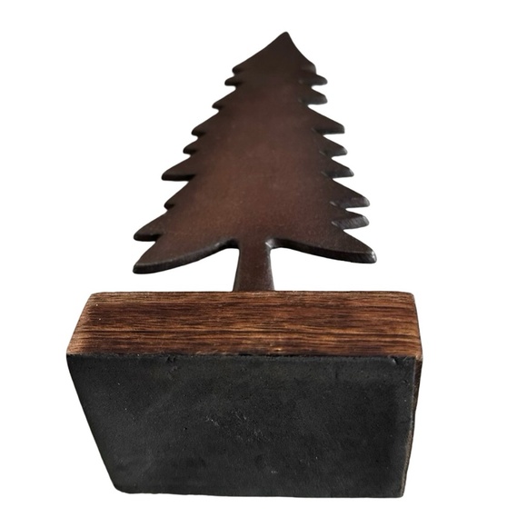 Christmas Tree Decor 12” Rustic Cast Metal & Wood - Picture 3 of 3